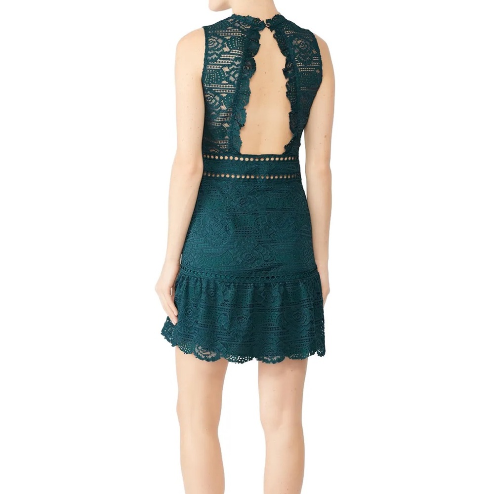 Saylor Lace V-Neck Fit & Flare Dress in Dark Green - Picture 4 of 7